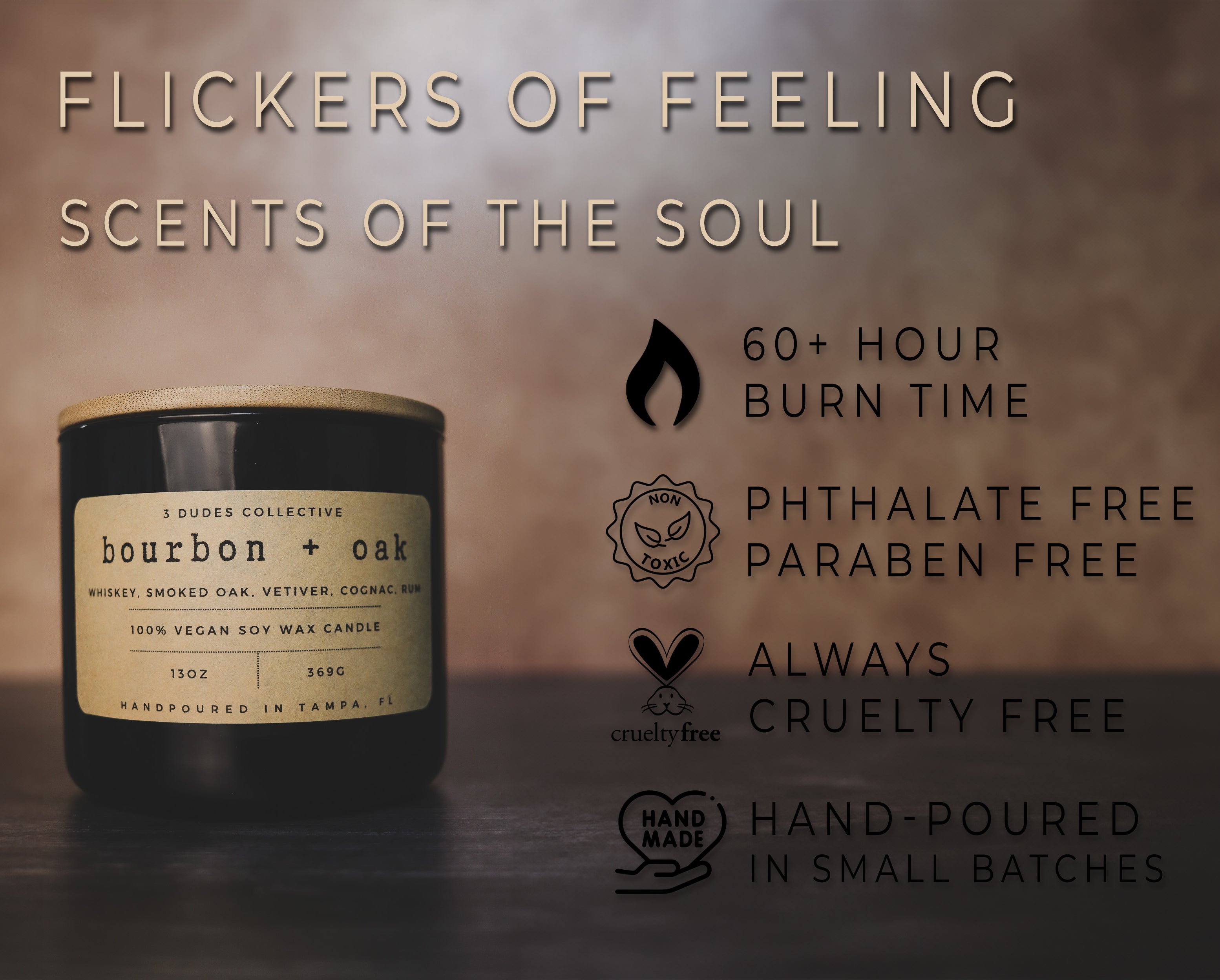 Classic Neutrals Collection: Bourbon + Oak 3 Wick Candle