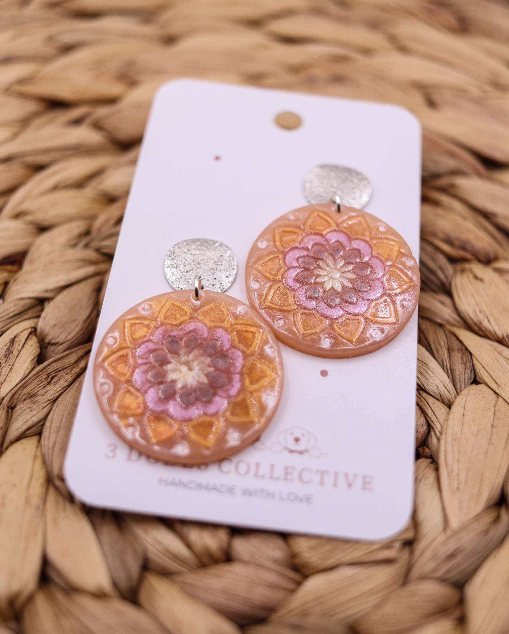 Handpainted Mandala Earring - Silver