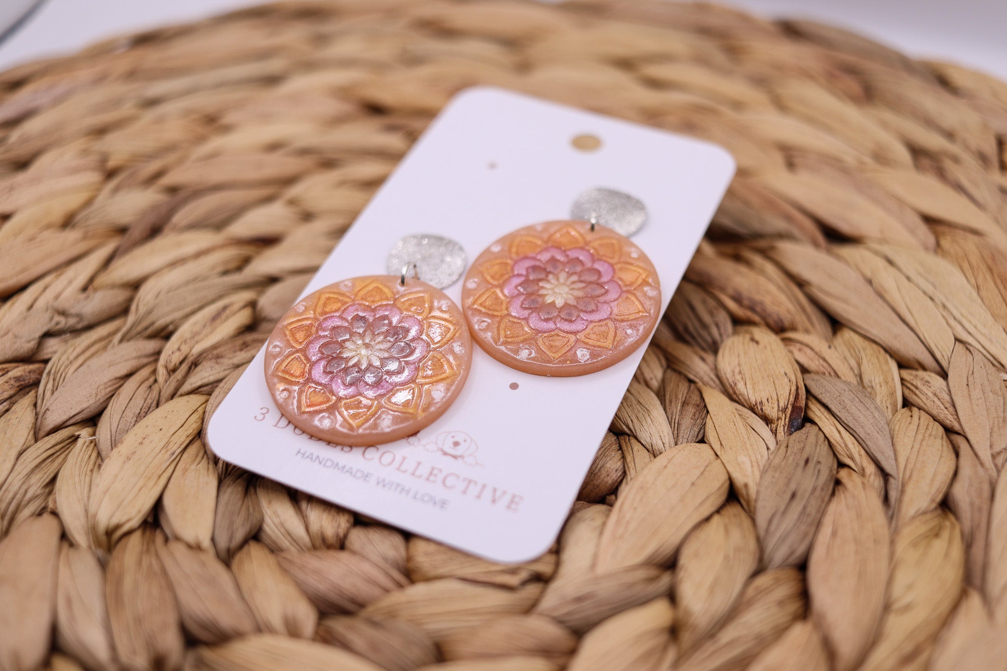 Handpainted Mandala Earring - Silver