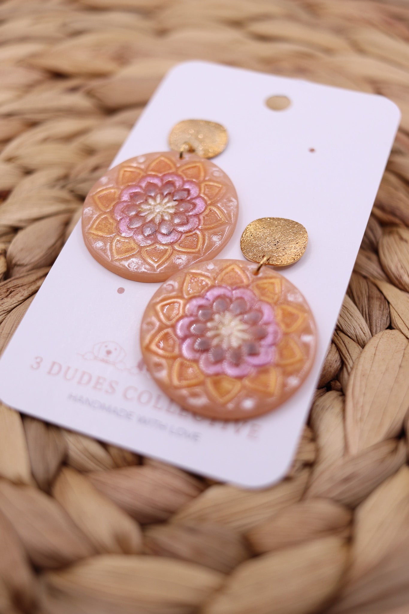 Handpainted Mandala Earring - Gold