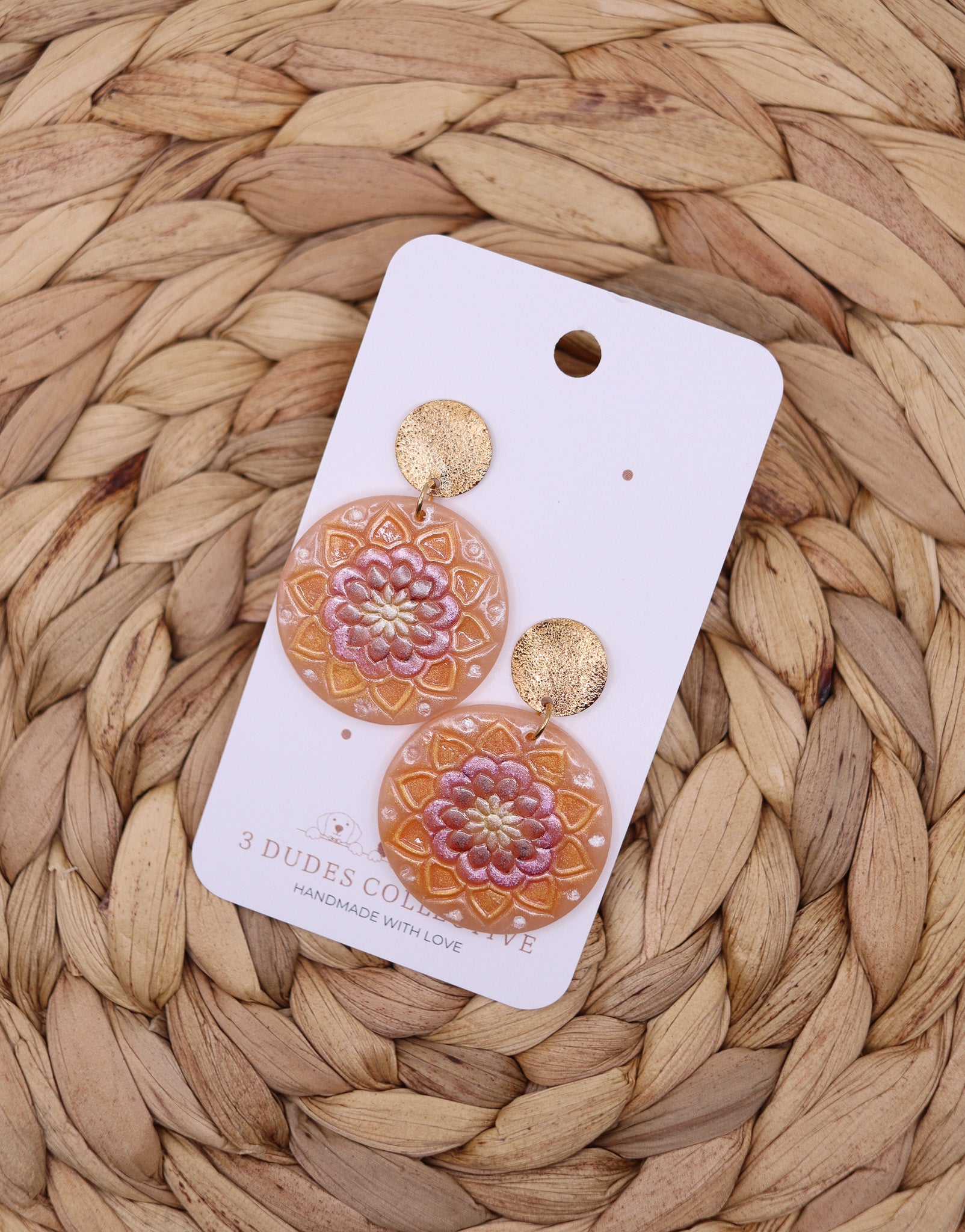 Handpainted Mandala Earring - Gold