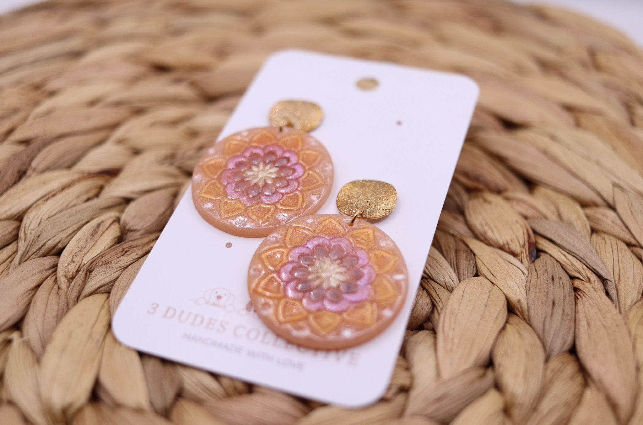 Handpainted Mandala Earring - Gold