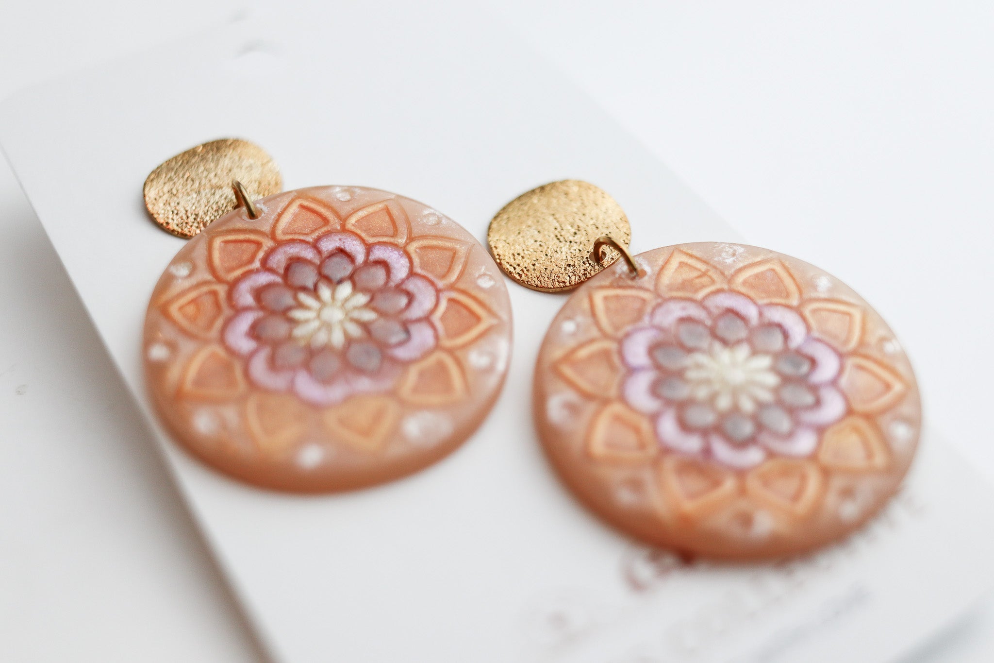 Handpainted Mandala Earring - Gold