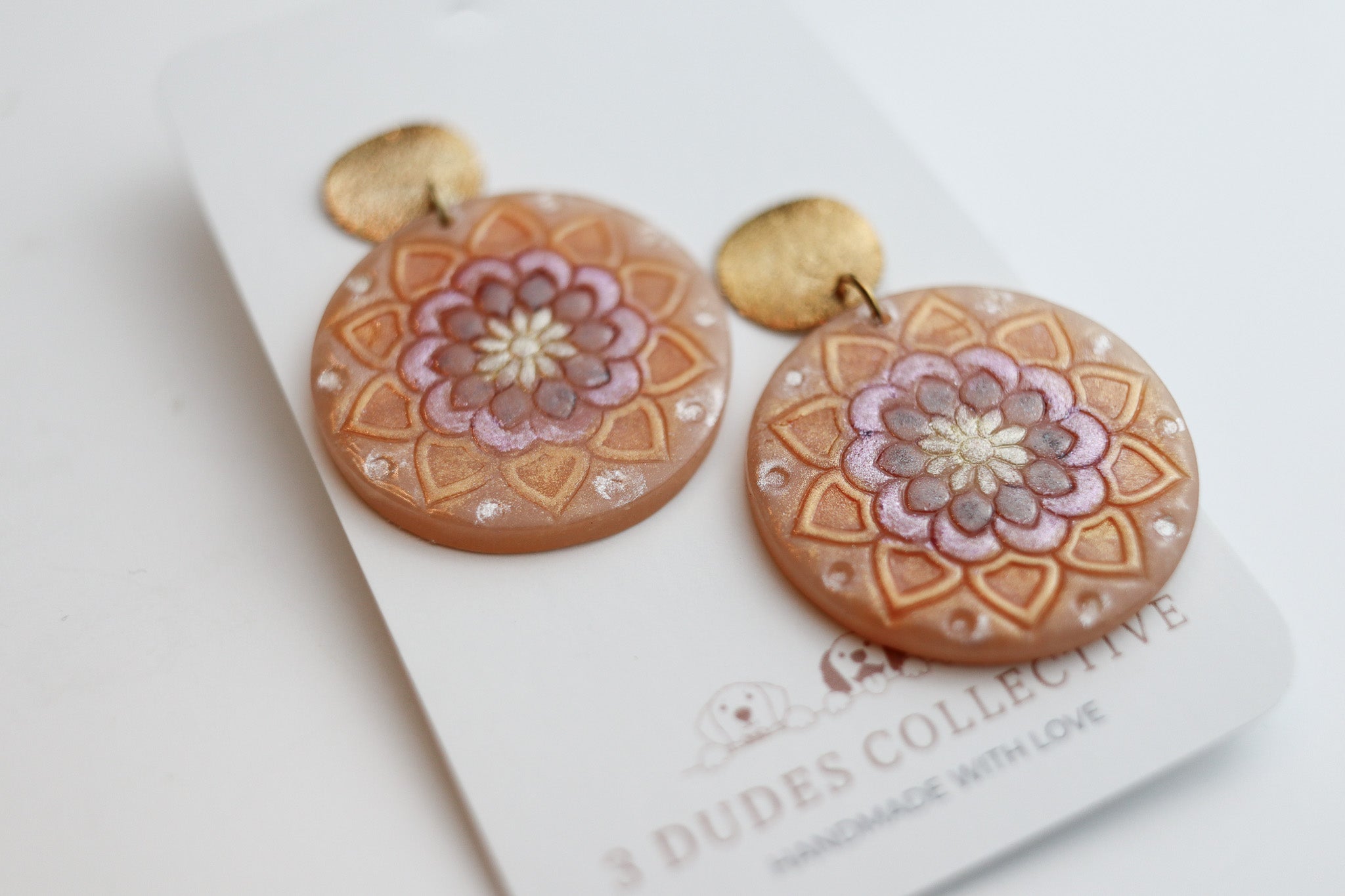 Handpainted Mandala Earring - Gold