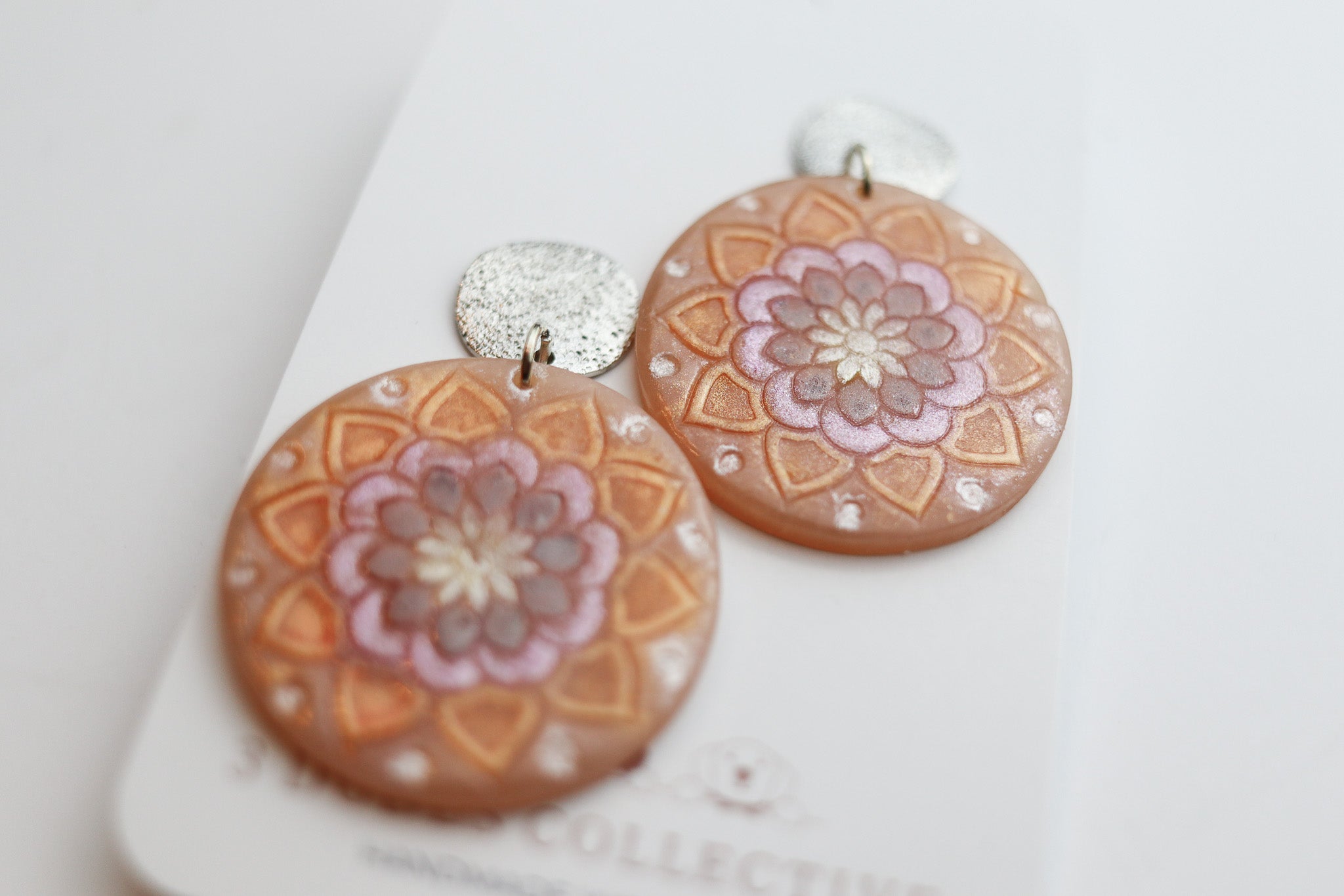 Handpainted Mandala Earring - Silver