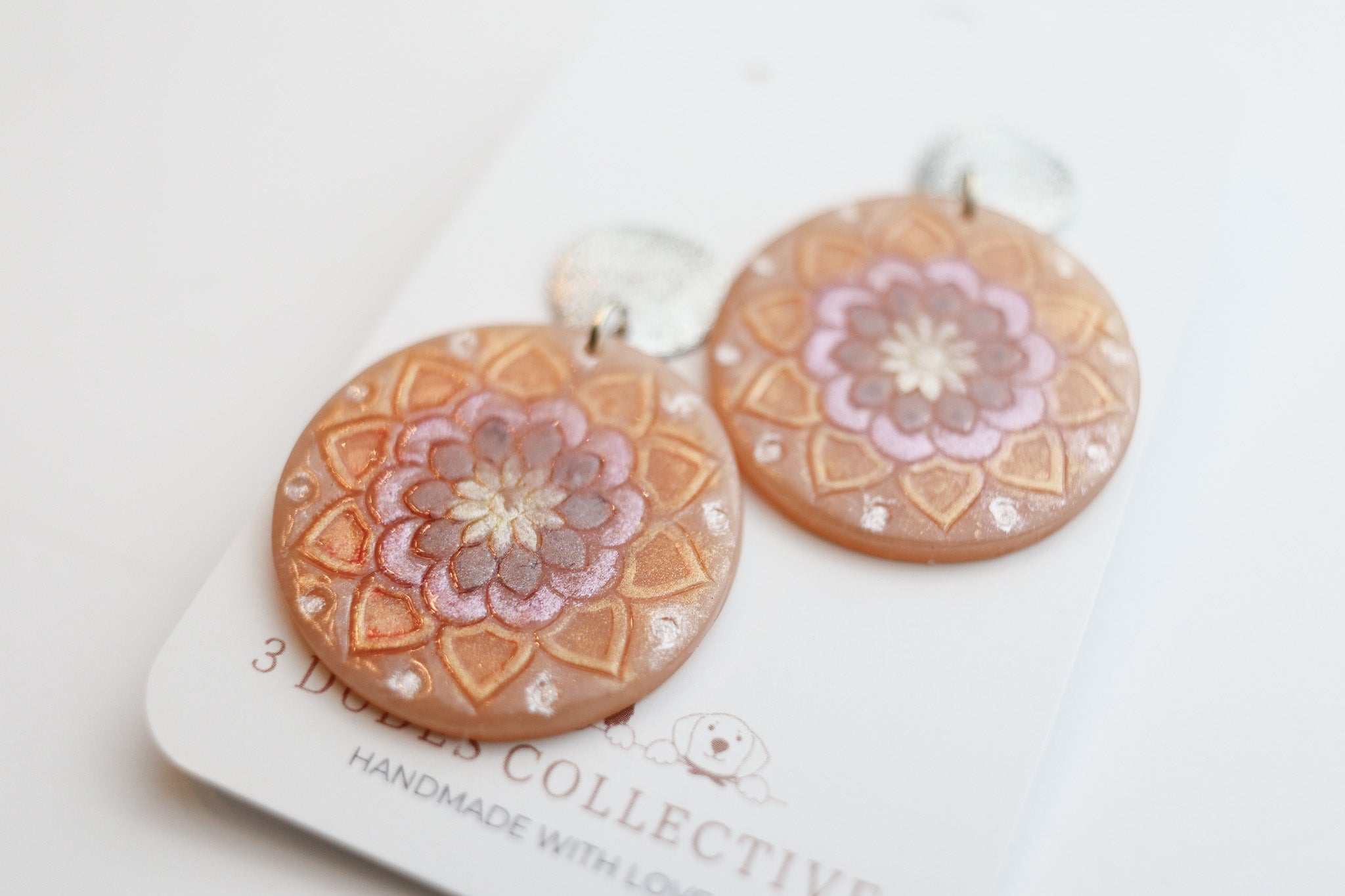 Handpainted Mandala Earring - Silver