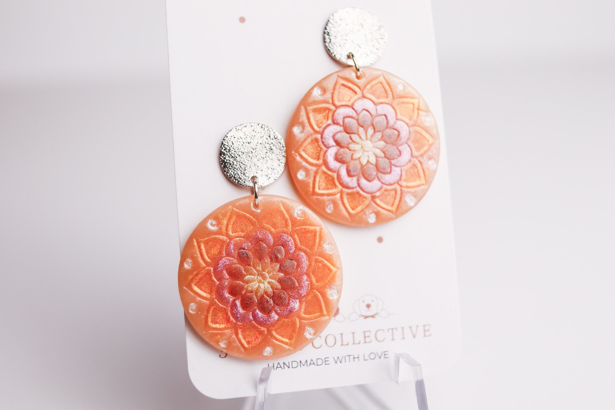 Handpainted Mandala Earring - Silver