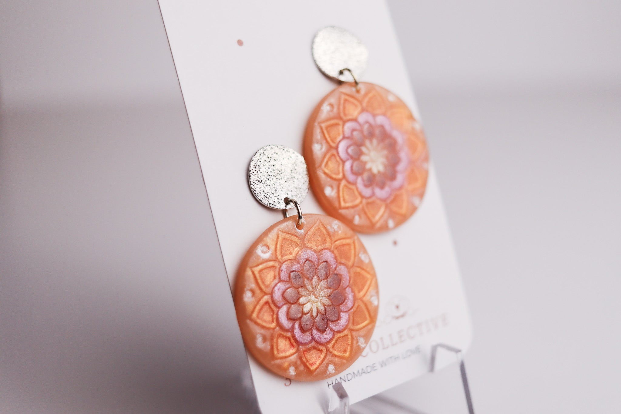 Handpainted Mandala Earring - Silver