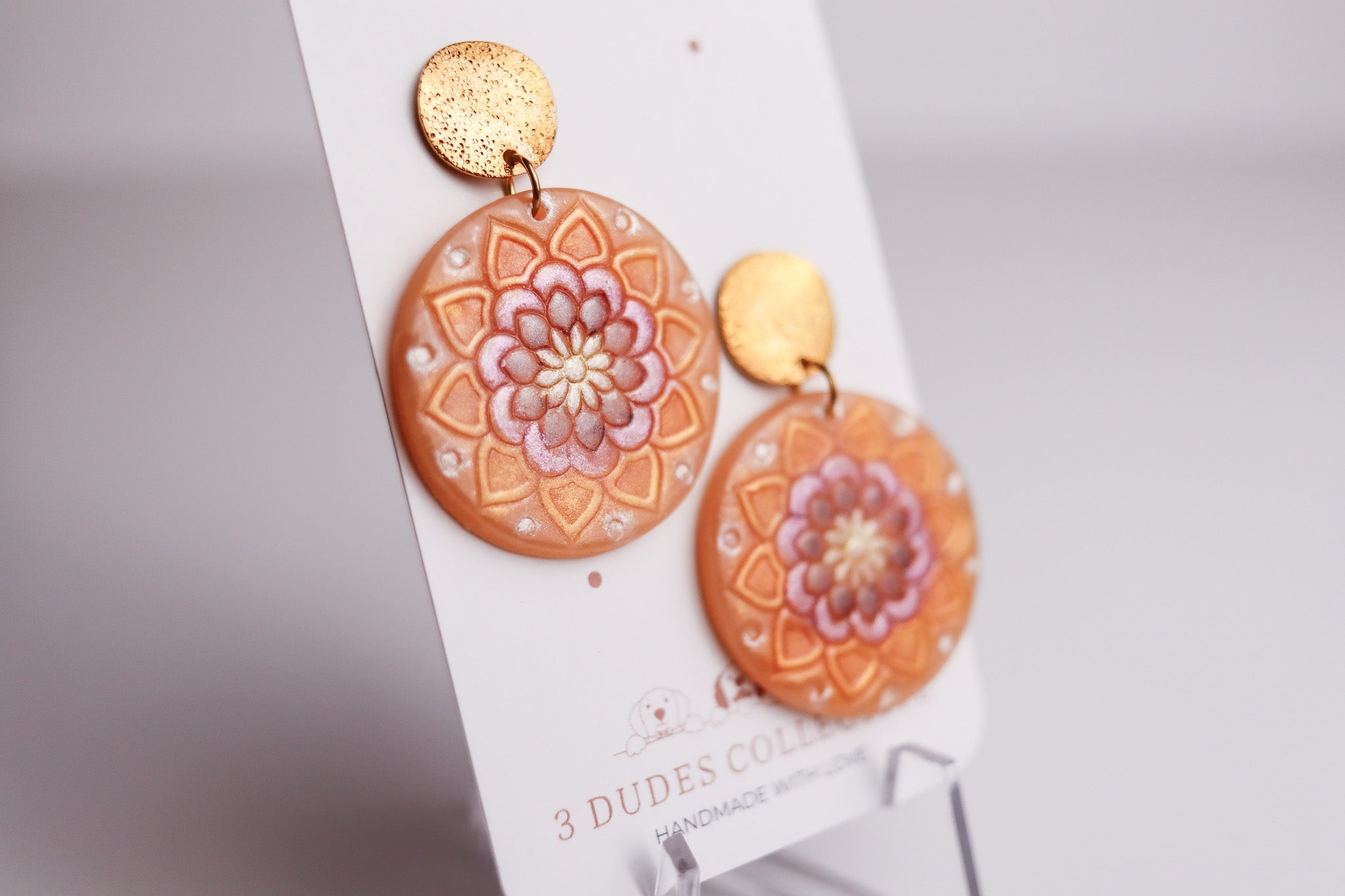 Handpainted Mandala Earring - Gold