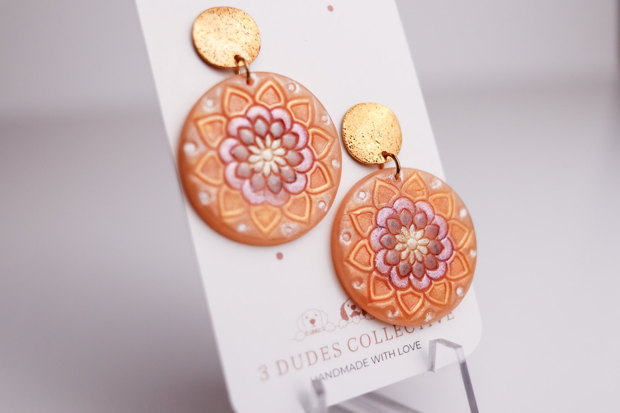 Handpainted Mandala Earring - Gold