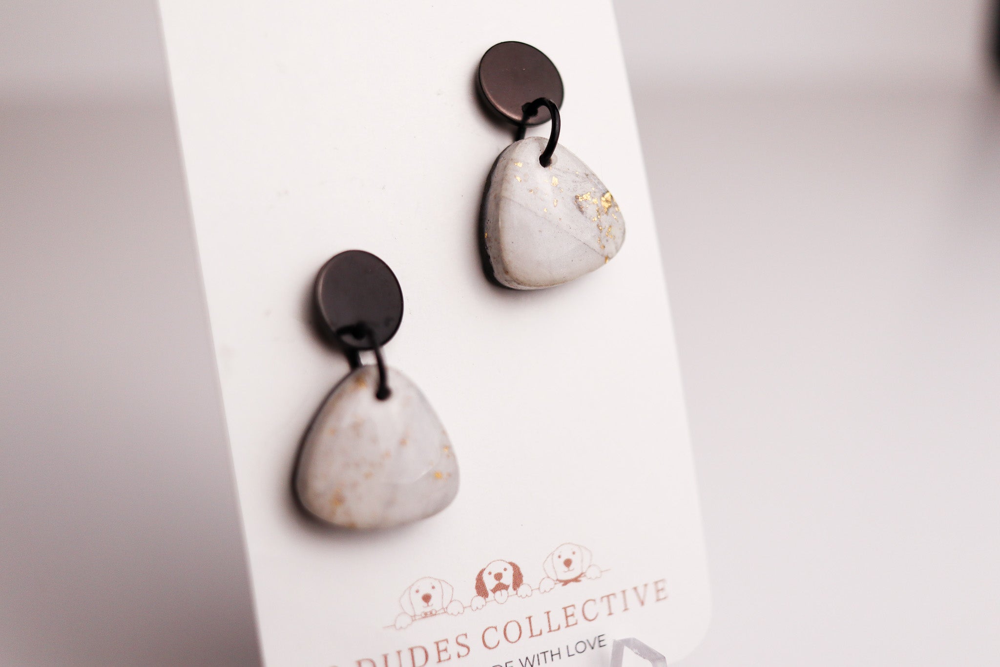 Gold Leaf Marble Triangle Dangle Earring