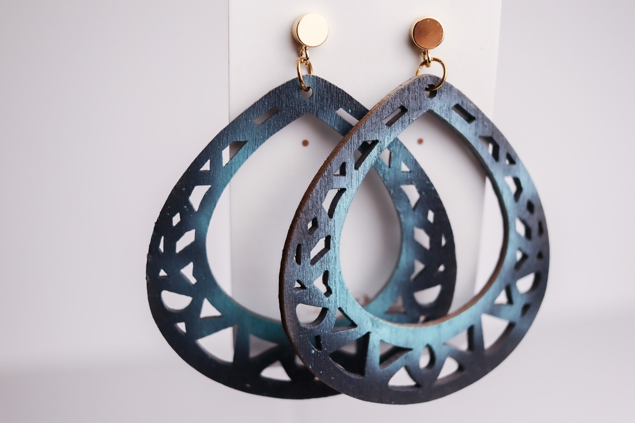 Boho Wood Green Patina Earrings