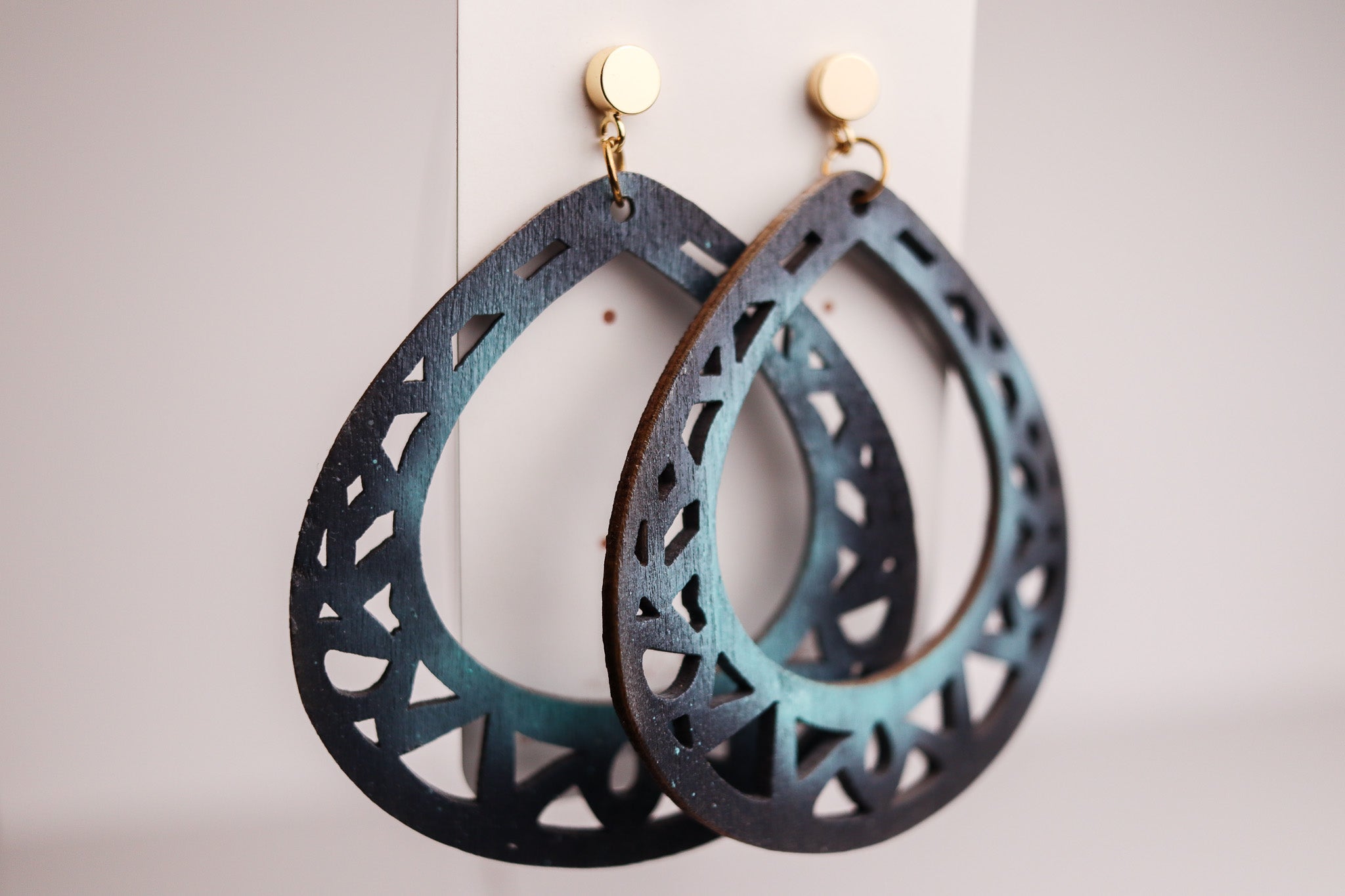 Boho Wood Green Patina Earrings