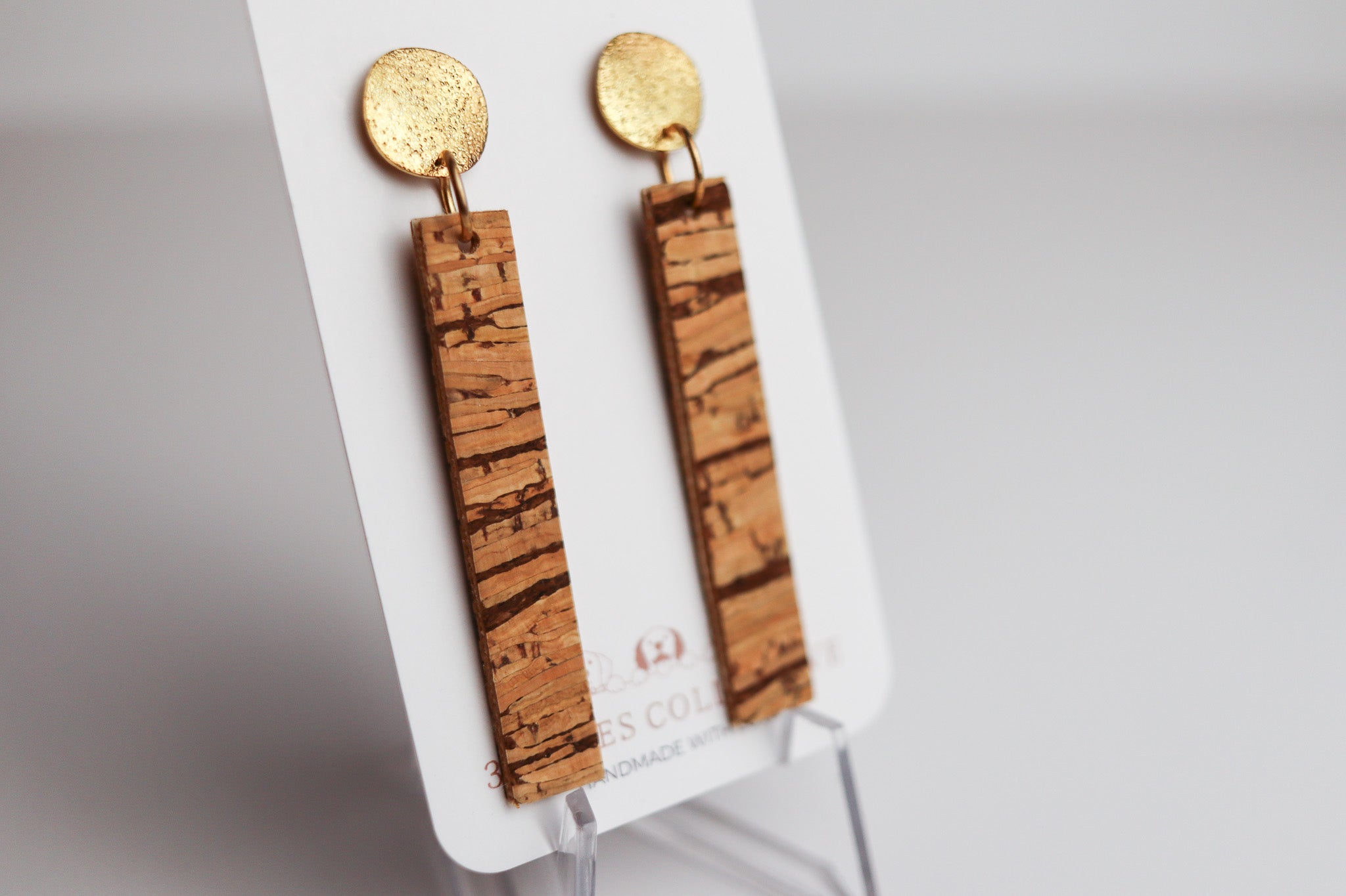 Eco Cork Gold Dangle Earrings