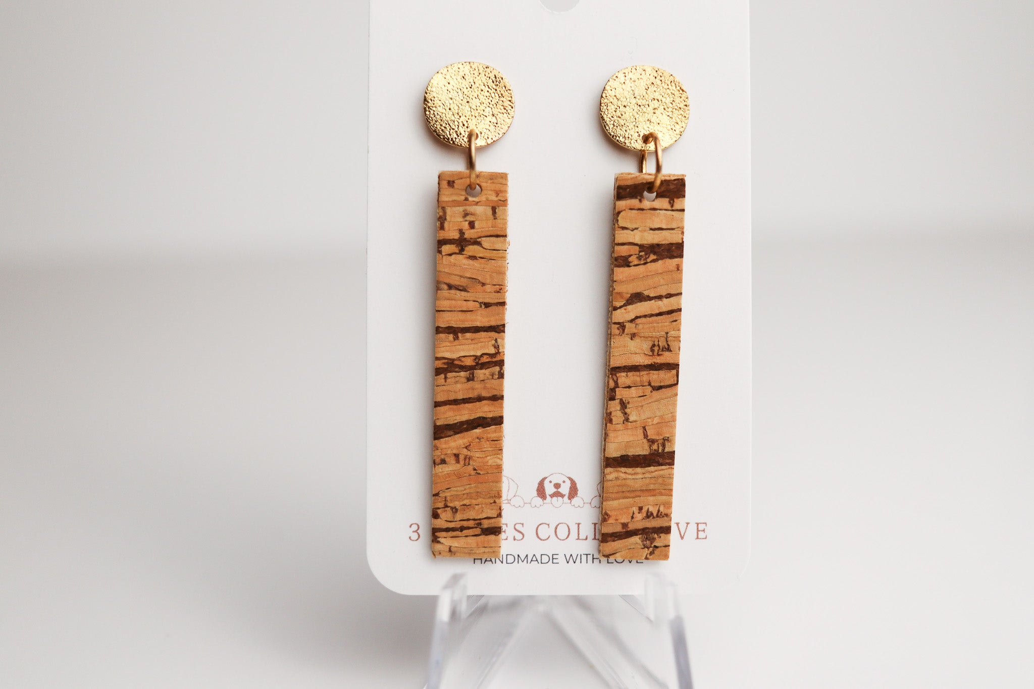 Eco Cork Gold Dangle Earrings