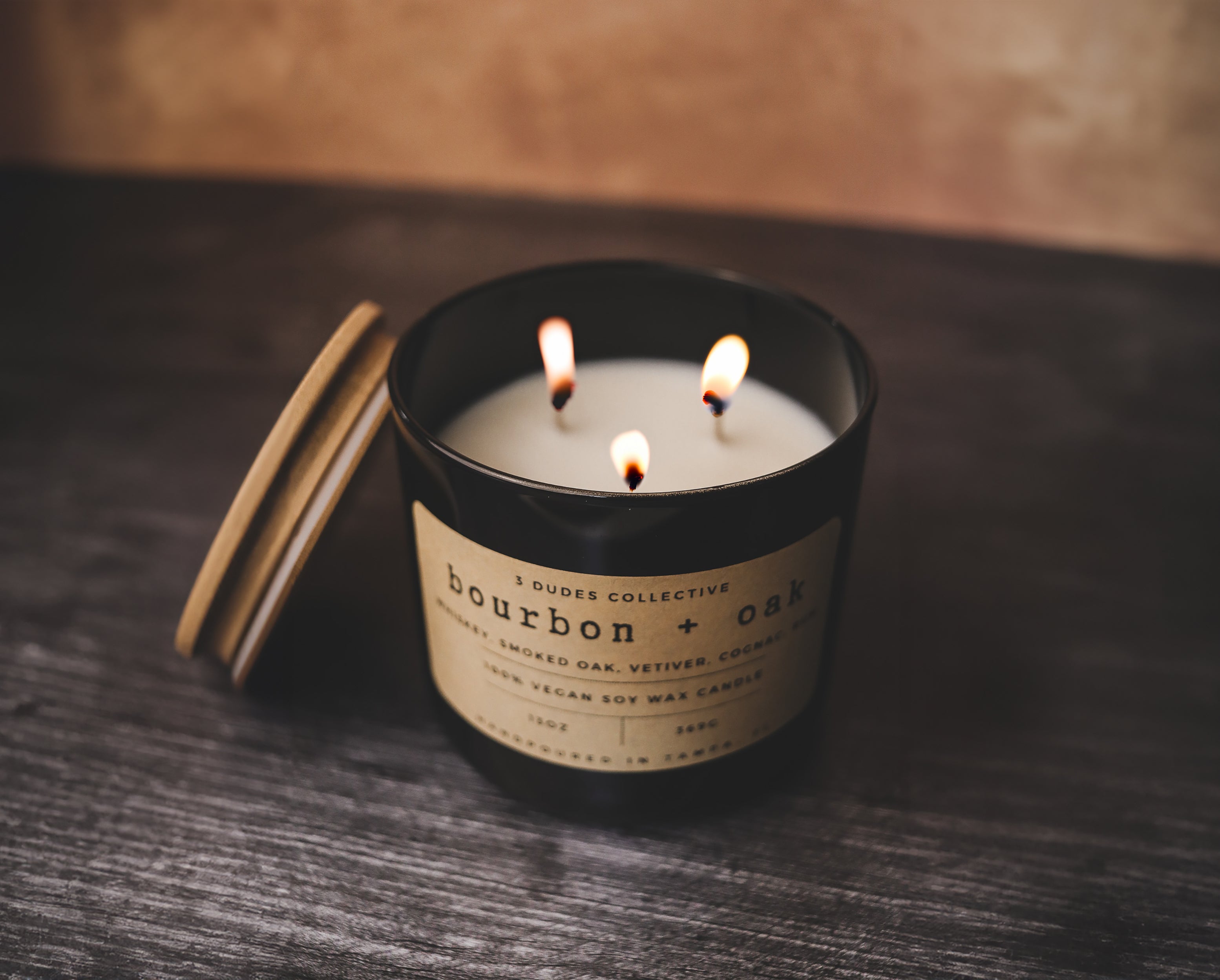 Classic Neutrals Collection: Bourbon + Oak  3 Wick Candle