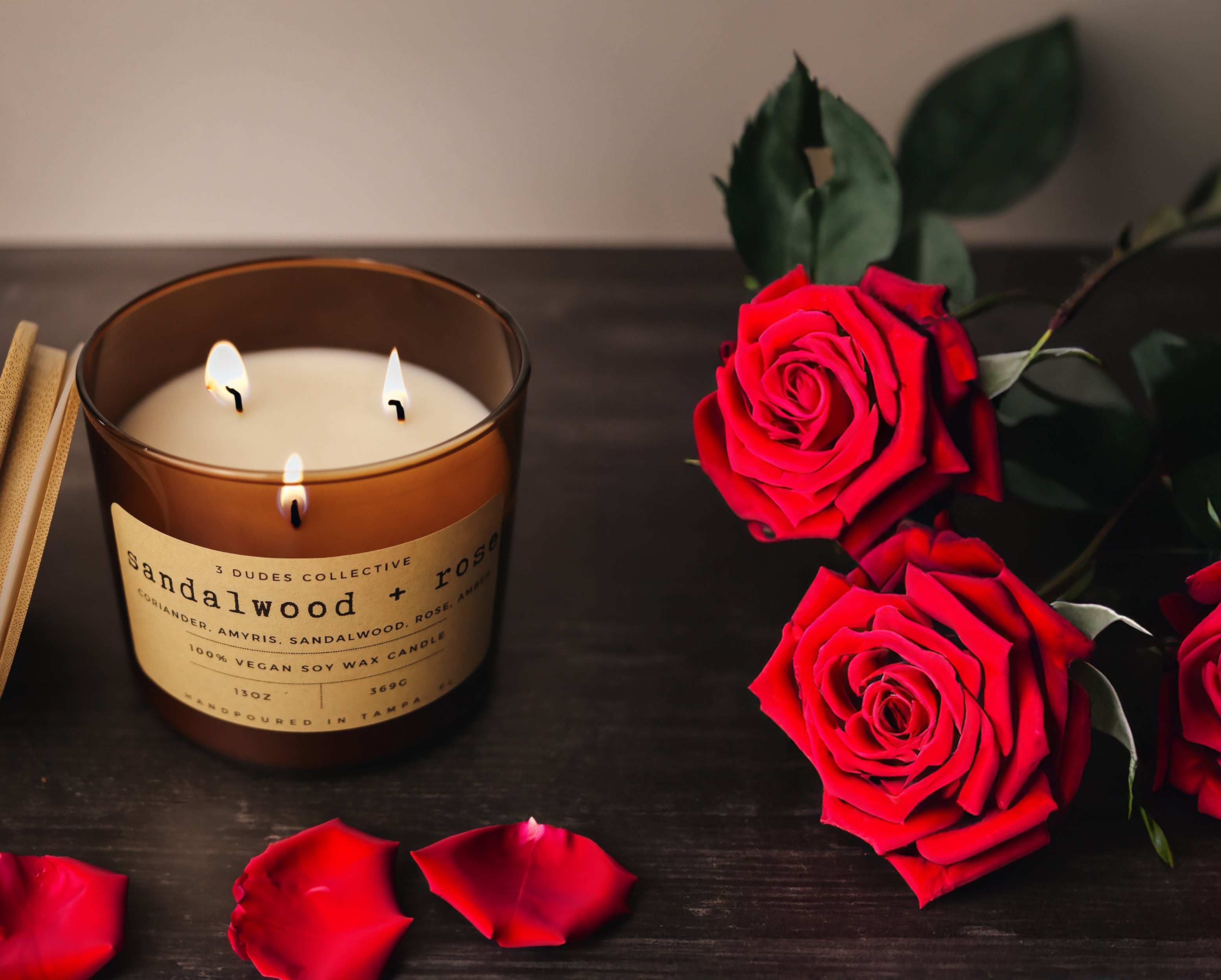 Classic Neutrals Collection - Sandalwood + Rose 3 Wick Candle