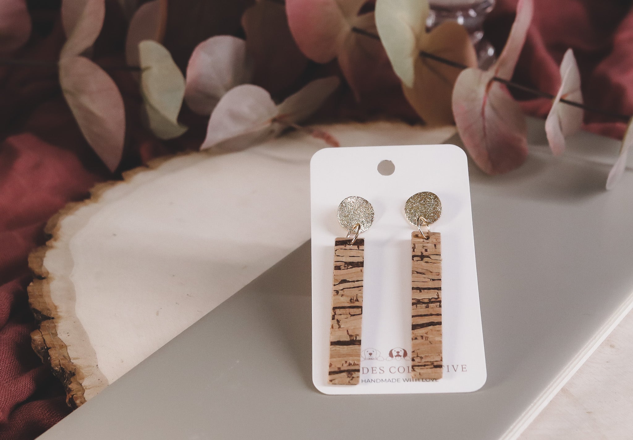 Eco Cork Gold Dangle Earrings