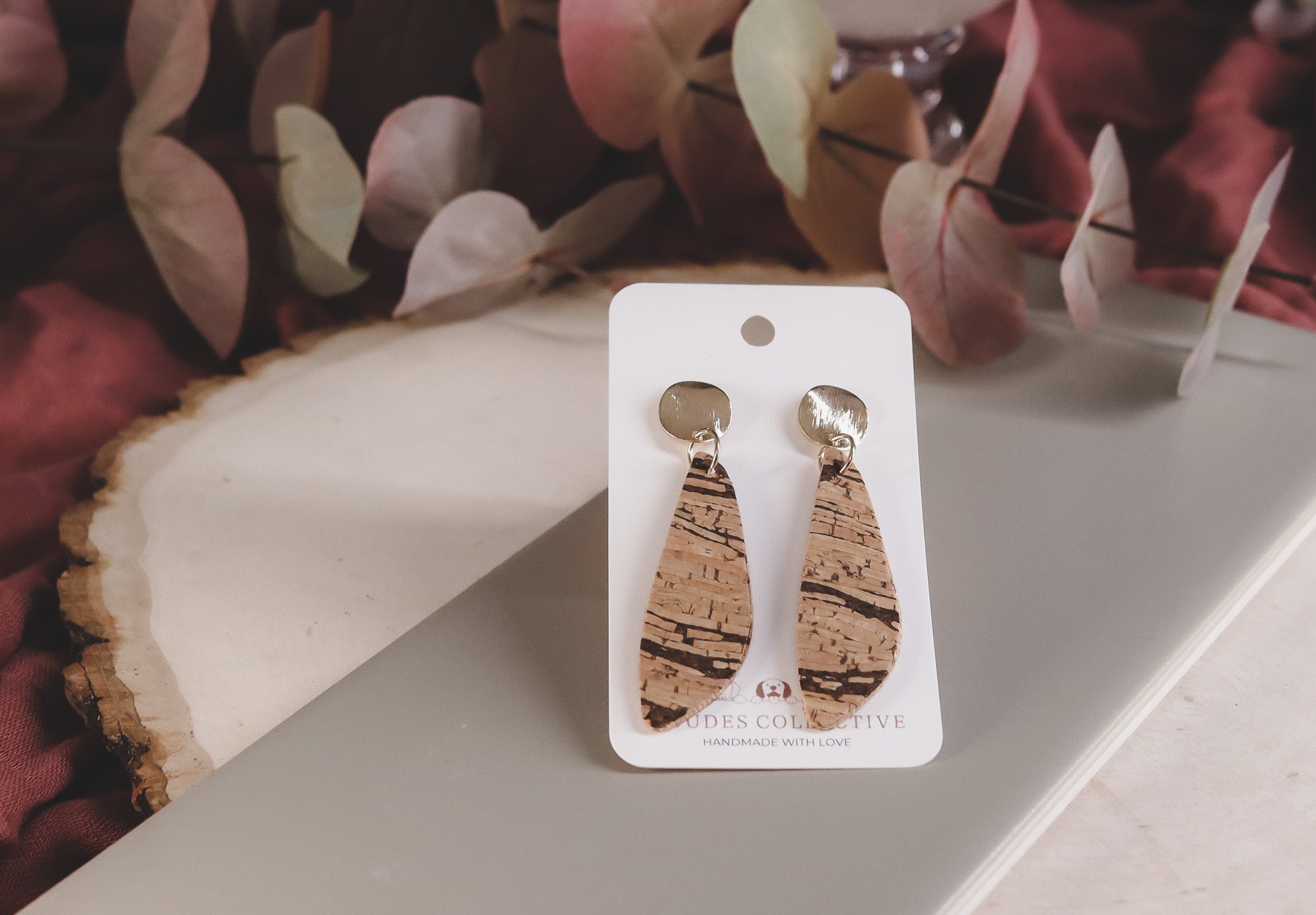 Eco Cork Oblong Dangle Earrings