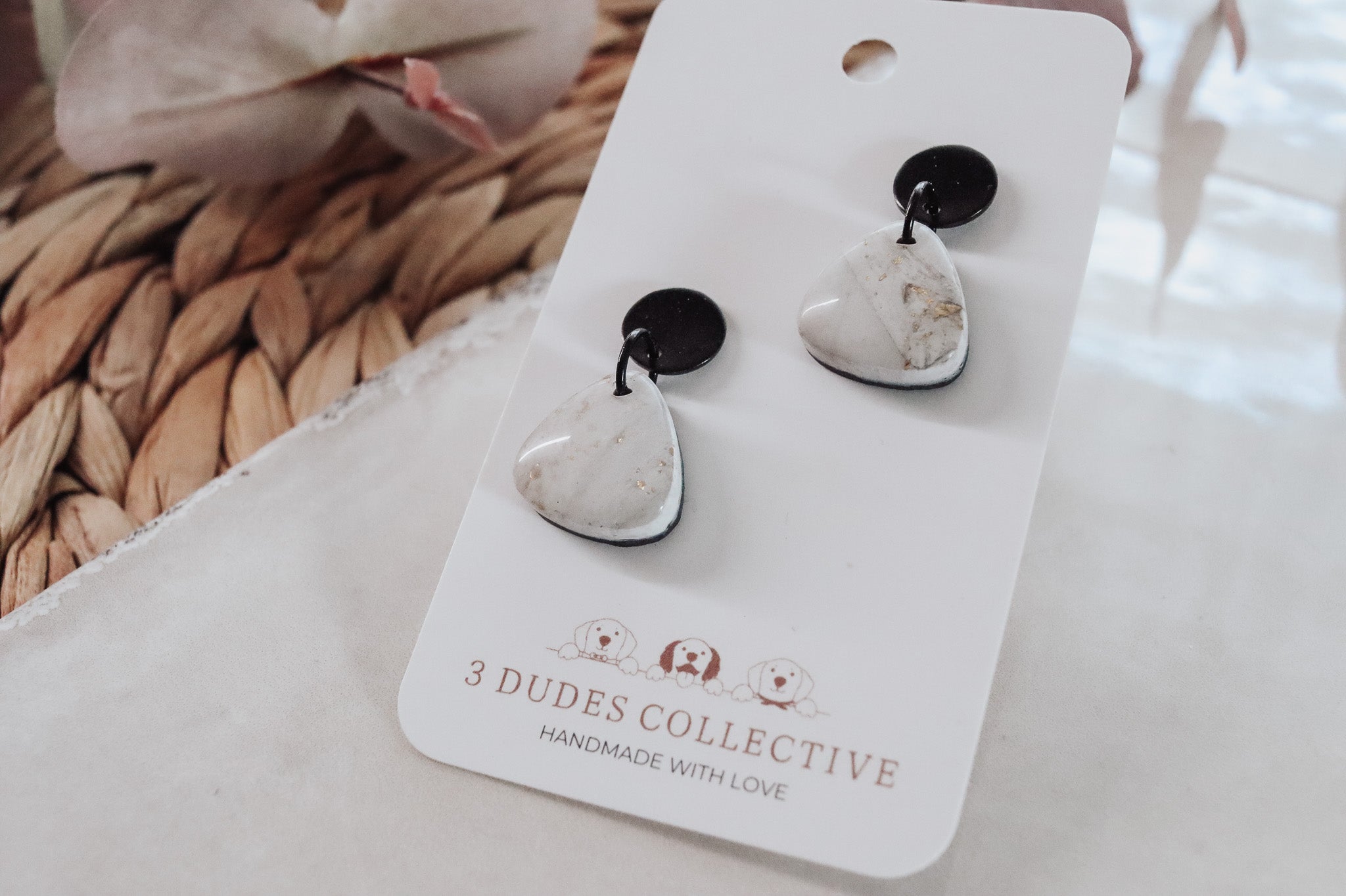 Gold Leaf Marble Triangle Dangle Earring