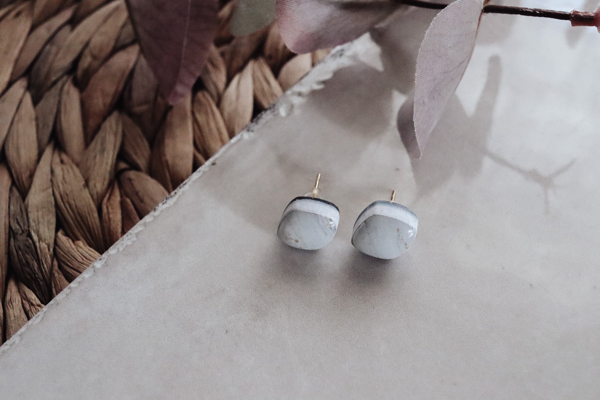 Gold Leaf Marble Diamond Stud